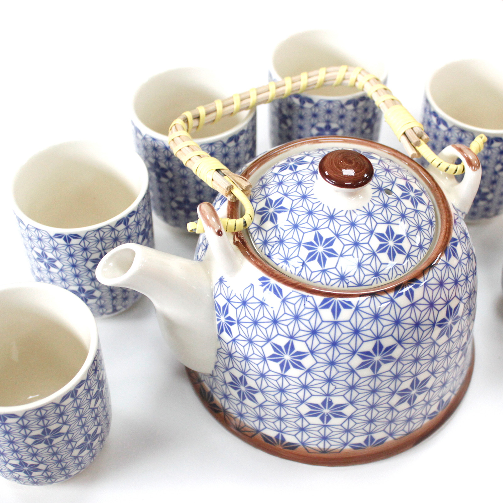 Lovely Herbal Teapot Set - Blue Star with six matching cups