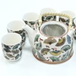 Lovely Herbal Teapot Set - Chinese Fans with six matching cups