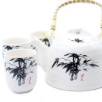 Lovely Herbal Teapot Set - White Stone Oriental with six matching cups