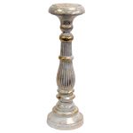 Wooden Hand Carved Candle Stand - White Gold 40CM