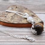 Lovely Gemstone Healing Hands Pendant - Tiger Eye, Silver Plated Chain.