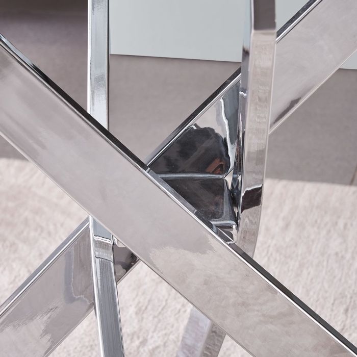 Quality Steel And Glass Amara 100cm Round Dining Table With Chrome Silver Legs - Image 3