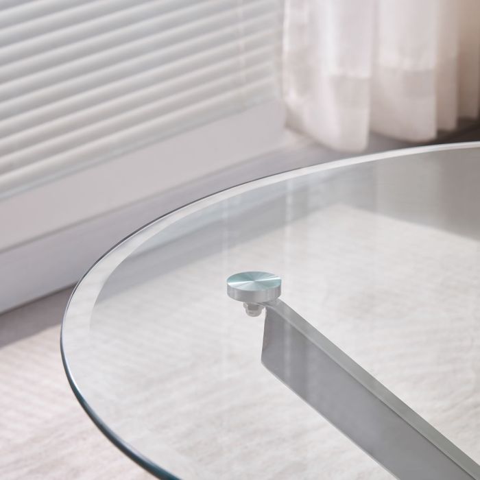 Quality Steel And Glass Amara 100cm Round Dining Table With Chrome Silver Legs - Image 4