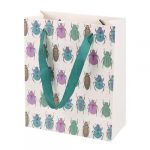 Premium Reusable Paper Gift Bag, Beetle Print, 23 x 19 x 9cm. Pack of five