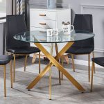 Quality Steel And Glass Amara 100cm Round Dining Table With Gold Legs