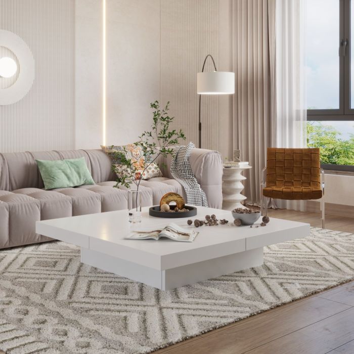 Frias High Gloss White Modern Coffee Table With Storage - Image 2