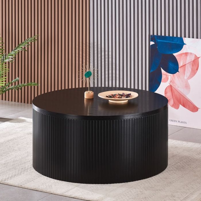 Sombra Round Wood Grain Effect Black Coffee Table - Image 2