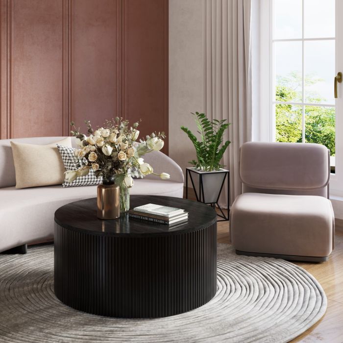 Sombra Round Wood Grain Effect Black Coffee Table