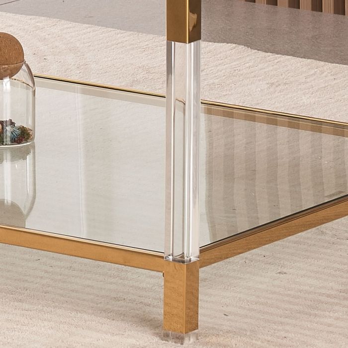 Vidrio Glass Coffee Table With Gold And Acrylic Frame - Image 2