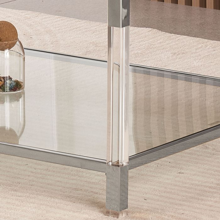 Vidrio Glass Coffee Table With Silver And Acrylic Frame - Image 2