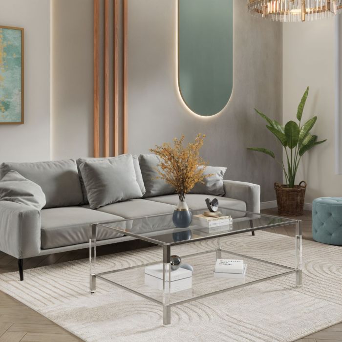 Vidrio Glass Coffee Table With Silver And Acrylic Frame - Image 3