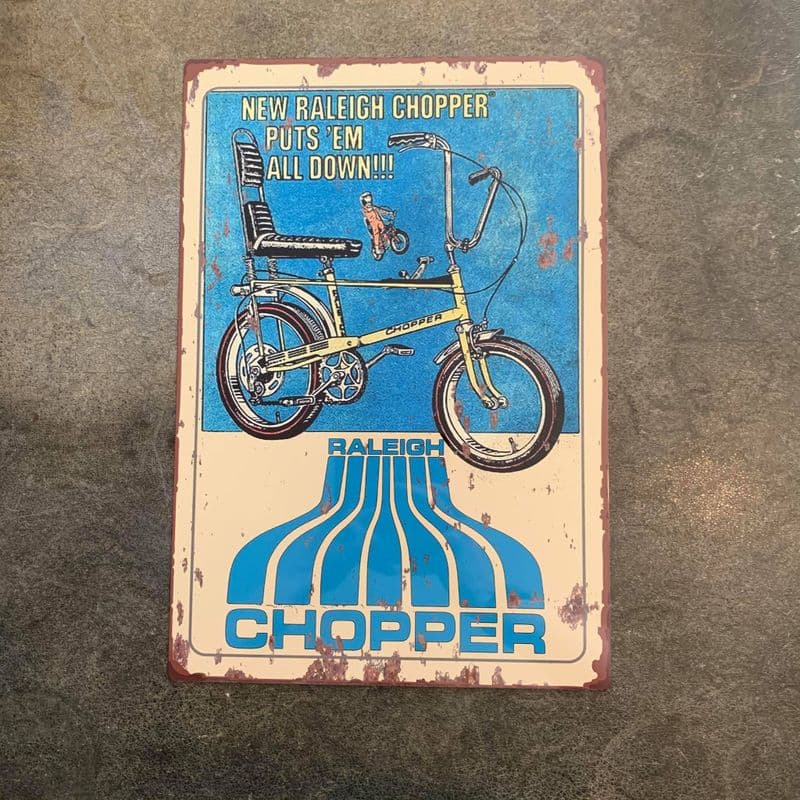Retro Chopper Raleigh Bike- Metal Advertising Wall Sign, four sizes.