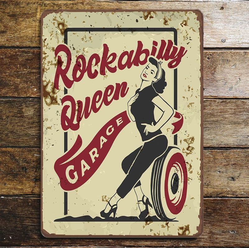 Retro Rockabilly Queen Garage- Metal Advertising Wall Sign, four sizes.