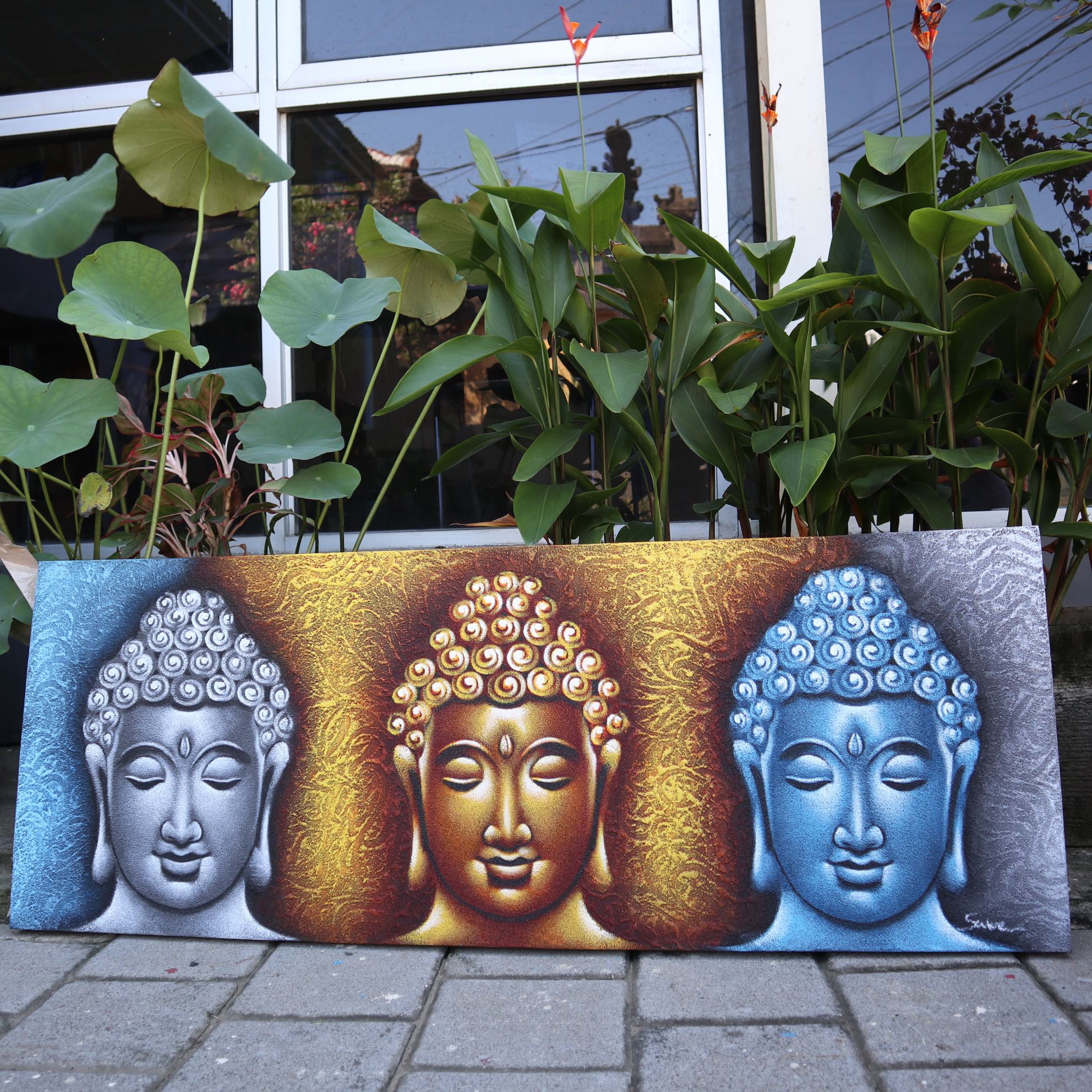 Buddha Painting - Three Heads Gold Detail Canvas Prints - Image 2
