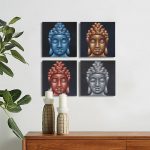 Set of 4 Buddha Heads Canvas Prints Sand Detail 30x30cm