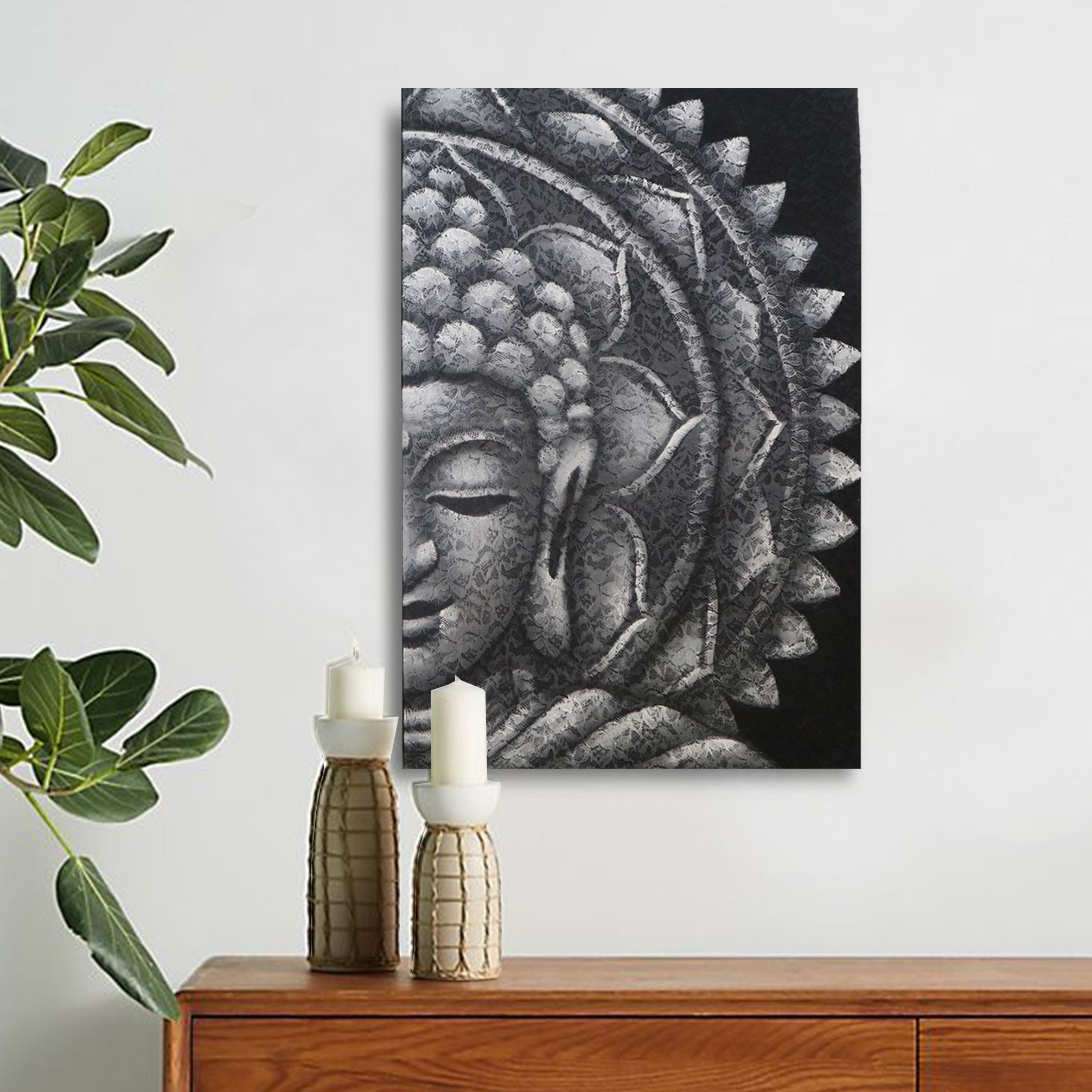 Grey Half Buddha Mandala 60x80cm - Image 4